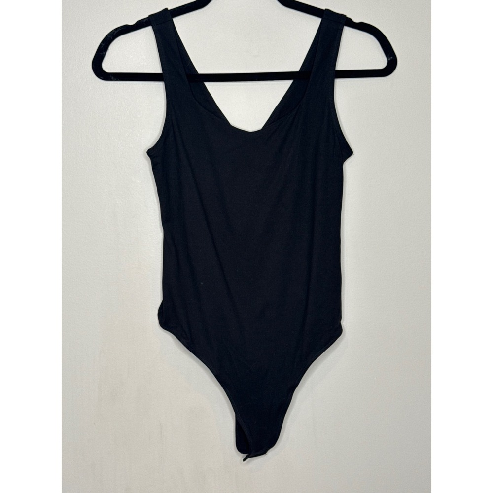 Rae Mode Women Black Microfiber V-Neck Thong Bodysuit T9878 Size S